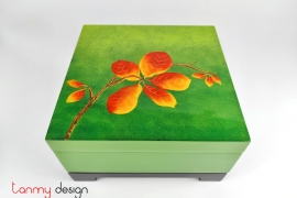 Green rectangle lacquer box hand-painted with Indian almond branch 25 cm